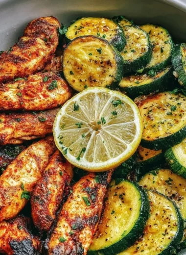 Easy Asado Chicken served with Lemon Zucchini Sauté on a plate