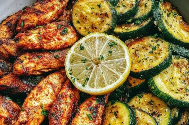 Easy Asado Chicken served with Lemon Zucchini Sauté on a plate