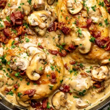 Delicious easy chicken riesling served with fresh herbs and vegetables