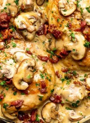 Delicious easy chicken riesling served with fresh herbs and vegetables