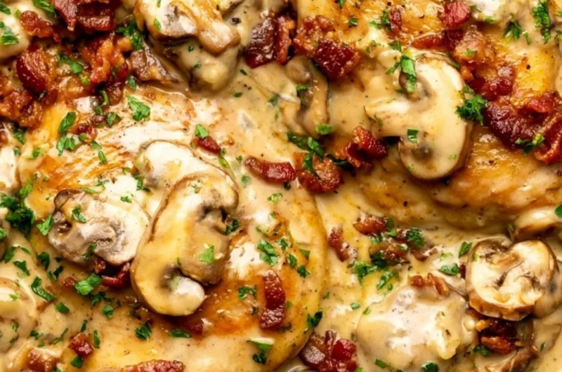 Delicious easy chicken riesling served with fresh herbs and vegetables
