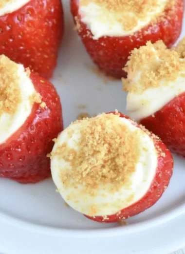 Delicious no-bake strawberry cheesecake bites on a plate