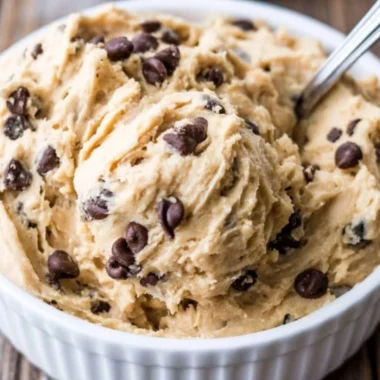 Bowl of edible chocolate chip cookie dough ready to enjoy