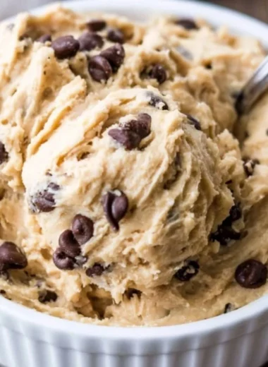 Bowl of edible chocolate chip cookie dough ready to enjoy