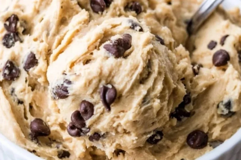 Bowl of edible chocolate chip cookie dough ready to enjoy
