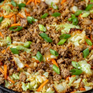 Egg roll in a bowl with colorful vegetables and savory sauce
