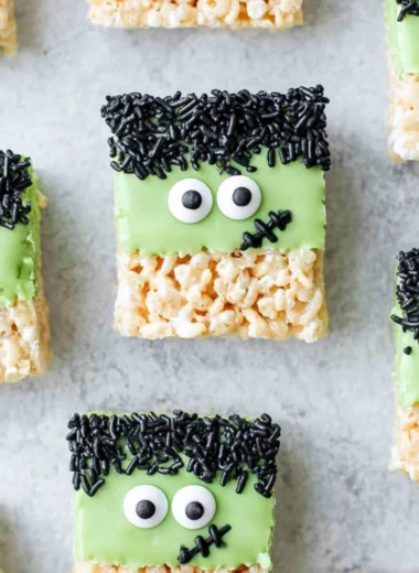 Halloween-themed Frankenstein Treats with colorful decorations and spooky designs