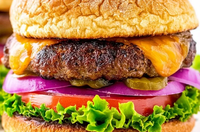 Delicious homemade juicy burger served with fresh toppings