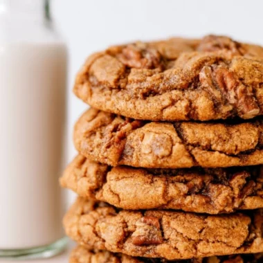 Freshly baked Maple Pecan Cookies on a wooden table