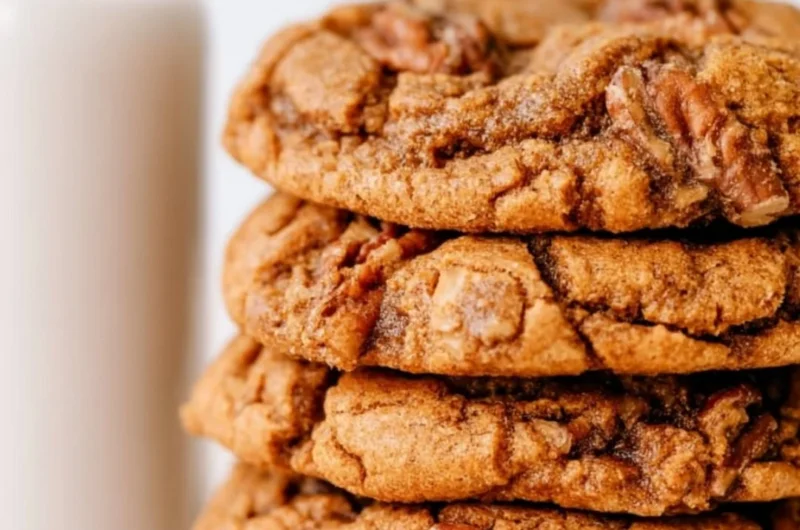 Freshly baked Maple Pecan Cookies on a wooden table