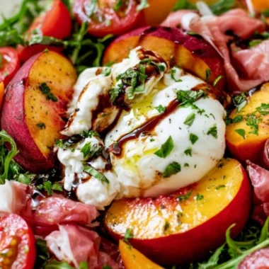 Delicious Peach Burrata Salad with fresh ingredients and vibrant colors