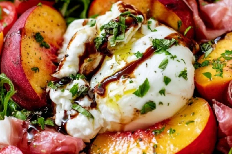 Delicious Peach Burrata Salad with fresh ingredients and vibrant colors