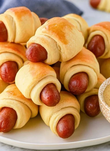 Delicious pigs in a blanket appetizer on a plate.