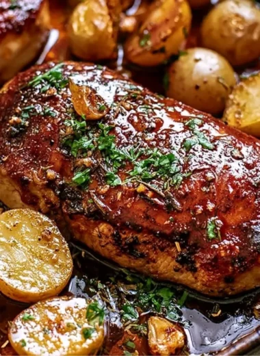 Delicious sheet pan pork chops with roasted potatoes