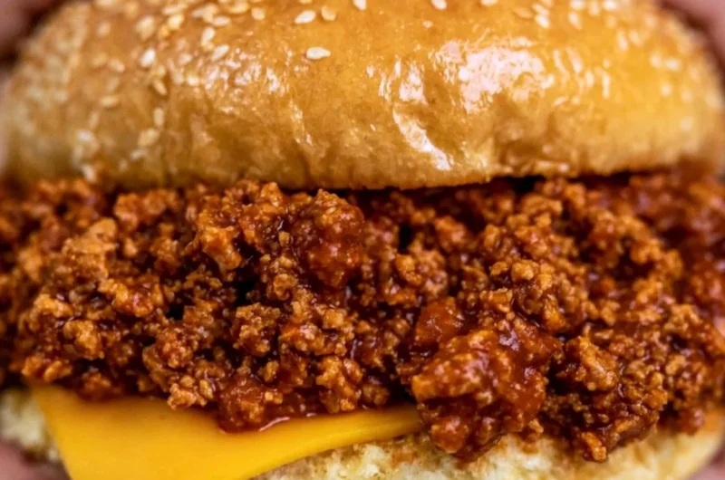 Bowl of slow cooker sloppy joes served with buns and garnished with parsley