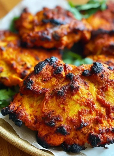 Delicious plate of Tandoori Chicken served with naan and salad