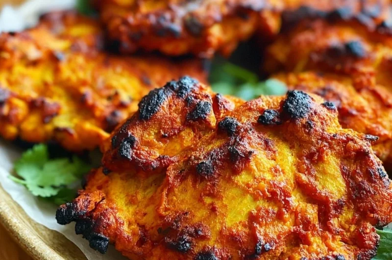 Delicious plate of Tandoori Chicken served with naan and salad