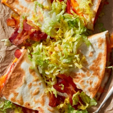 Delicious BLT Quesadillas with crispy bacon, lettuce, and tomato
