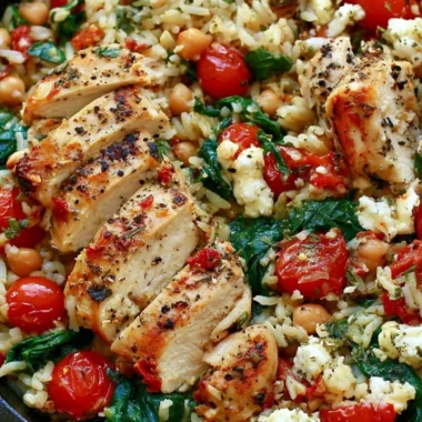 Delicious plate of Chicken and Lemon Rice garnished with herbs