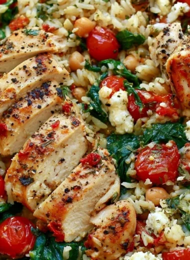 Delicious plate of Chicken and Lemon Rice garnished with herbs