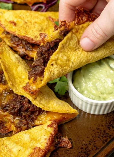 Crispy beef tacos topped with fresh ingredients and served on a plate
