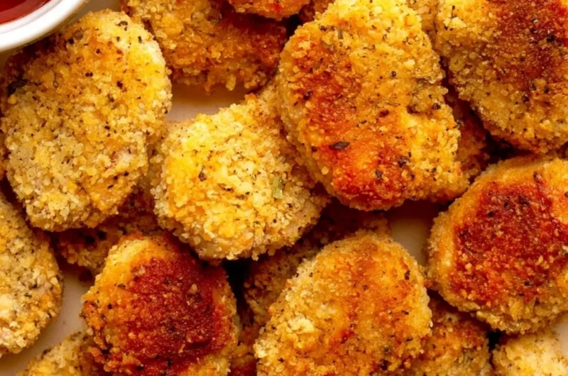 Healthy chicken nuggets served with dipping sauce