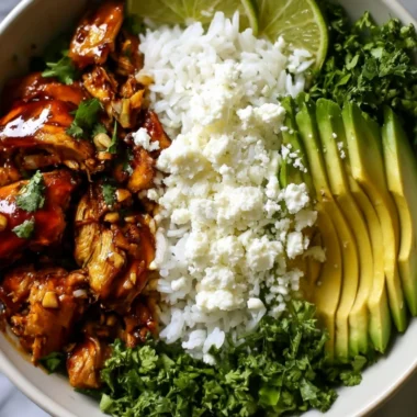 Honey Lime Chicken served with Avocado Rice Bowl, healthy and high-protein dinner.