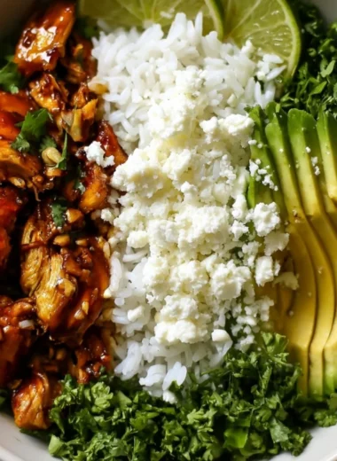 Honey Lime Chicken served with Avocado Rice Bowl, healthy and high-protein dinner.