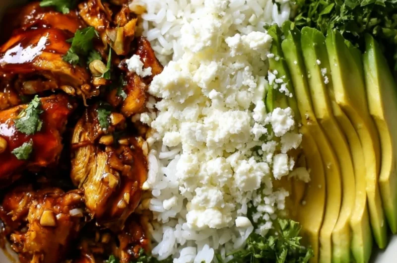 Honey Lime Chicken served with Avocado Rice Bowl, healthy and high-protein dinner.