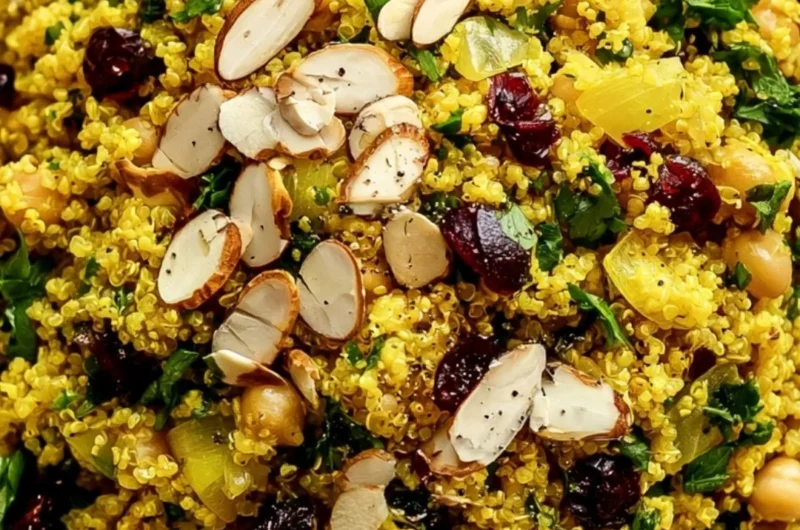 Moroccan-inspired chickpea quinoa salad with vibrant vegetables and spices