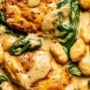 One Pan Chicken Gnocchi dish with creamy sauce and fresh herbs