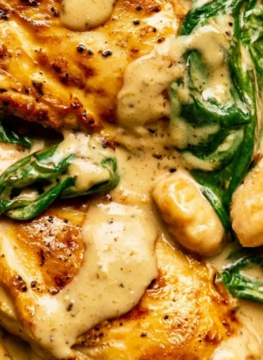 One Pan Chicken Gnocchi dish with creamy sauce and fresh herbs