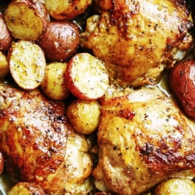 One pan maple mustard chicken with potatoes ready to serve
