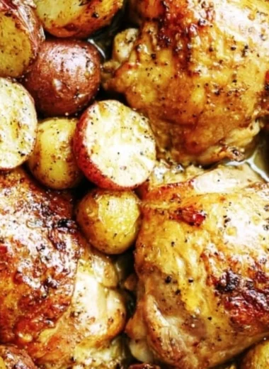 One pan maple mustard chicken with potatoes ready to serve