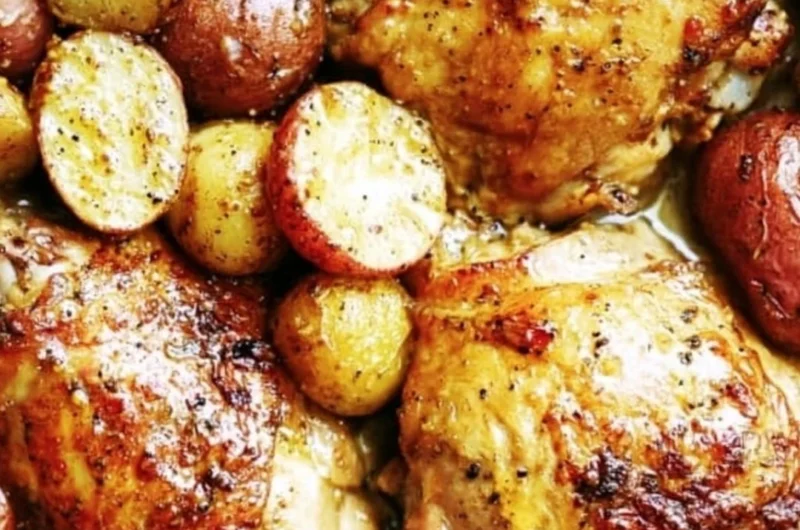One pan maple mustard chicken with potatoes ready to serve