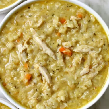 Bowl of anti-inflammatory cauliflower chicken soup ready in 30 minutes