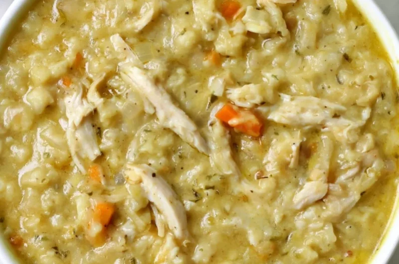 Bowl of anti-inflammatory cauliflower chicken soup ready in 30 minutes