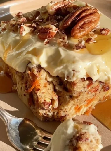 Delicious vegan carrot cake oatmeal topped with nuts and spices