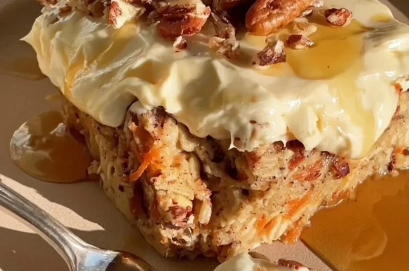 Delicious vegan carrot cake oatmeal topped with nuts and spices