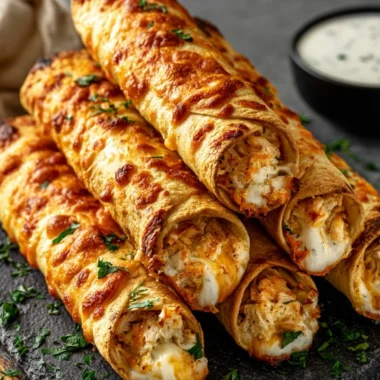 Cheesy Ranch Chicken Taquitos served as a party appetizer
