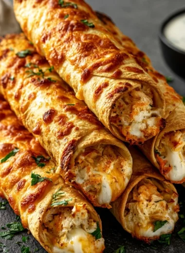 Cheesy Ranch Chicken Taquitos served as a party appetizer