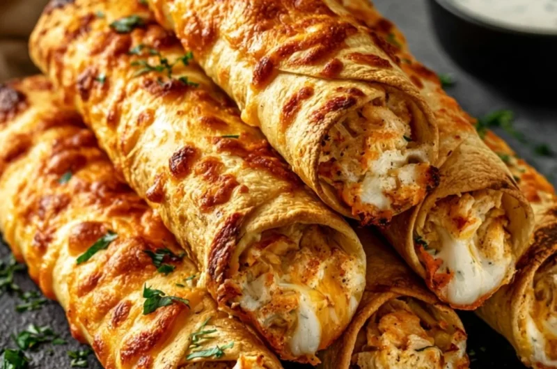 Cheesy Ranch Chicken Taquitos served as a party appetizer