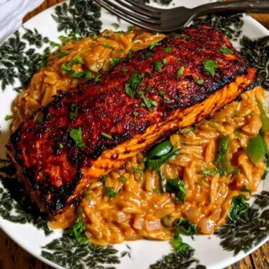 Creamy Cajun Salmon Orzo with vibrant spices and flaky salmon.