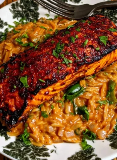 Creamy Cajun Salmon Orzo with vibrant spices and flaky salmon.