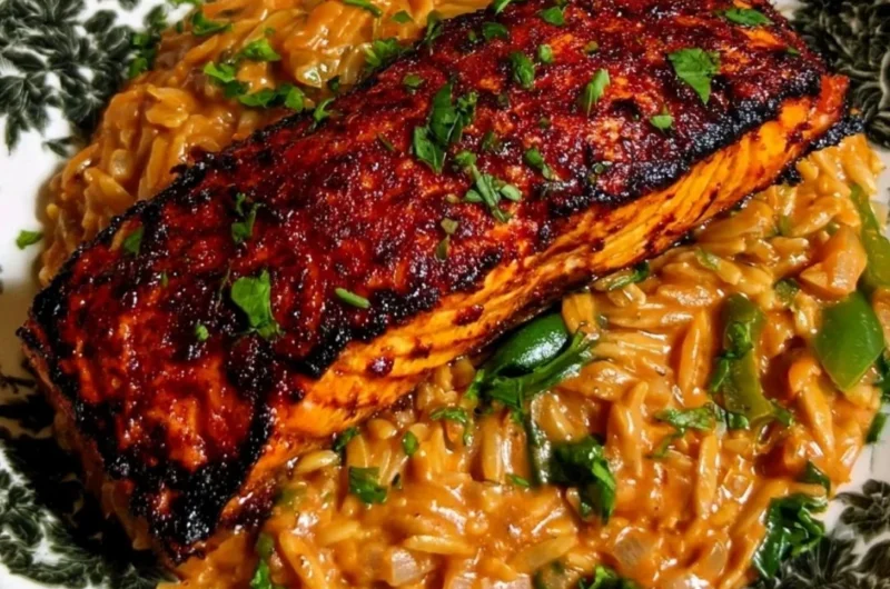 Creamy Cajun Salmon Orzo with vibrant spices and flaky salmon.