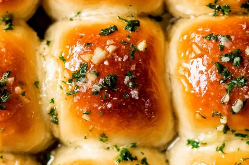 Freshly baked garlic bread rolls with herbs and butter