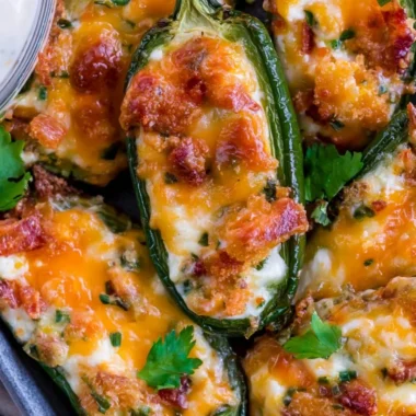 Bacon-wrapped jalapeño poppers on a serving platter