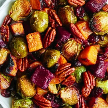 Winter Vegetable Salad with roasted butternut squash, Brussels sprouts, and beets